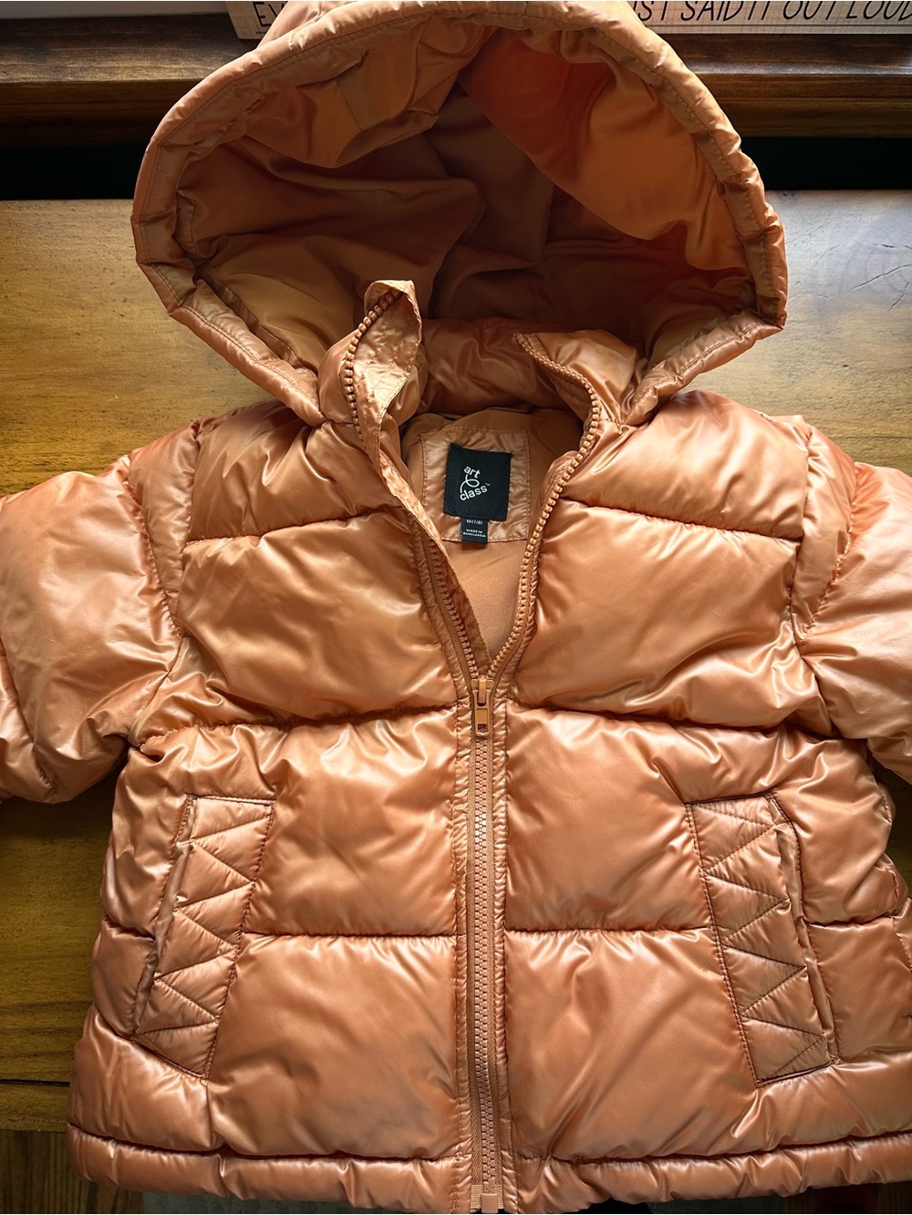 art class Copper Metallic Hooded Puffer Jacket